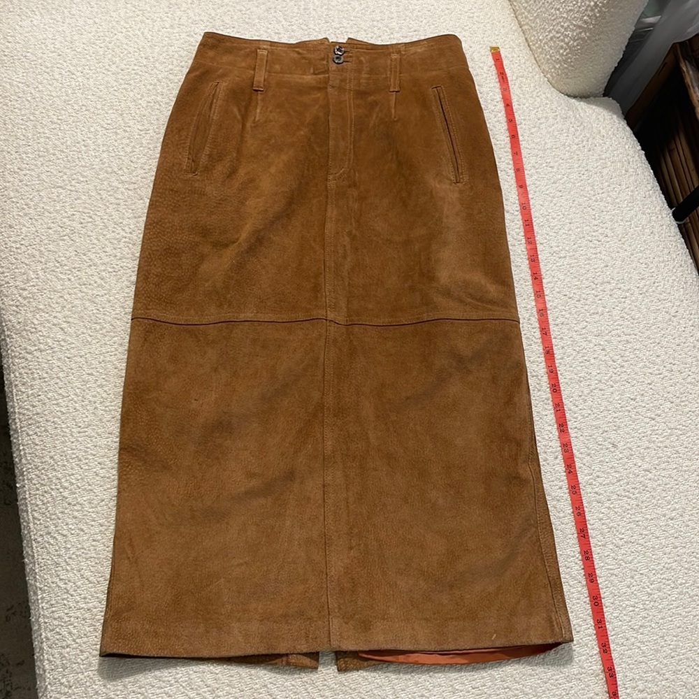 Vintage western boho rodeo ranch suede pig skin leather midi skirt medium